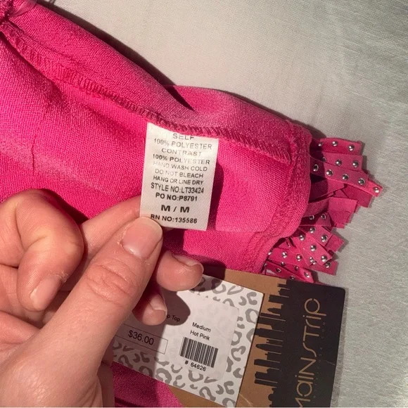 Main Strip Hot Pink Studded Fringe Crop Top - Picture 9 of 11